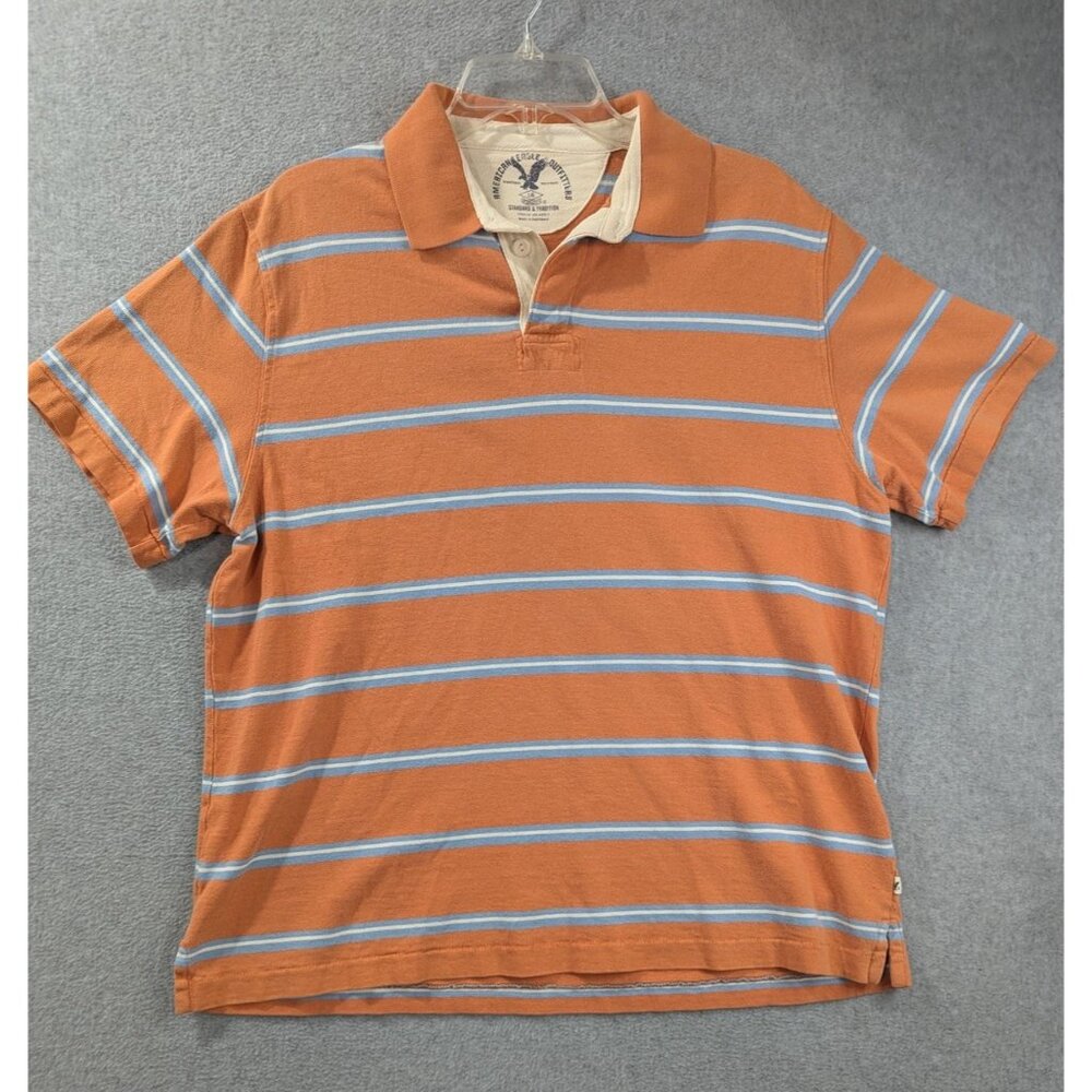 American Eagle Outfitters Polo Shirt Mens Large Orange Striped Cotton Casual